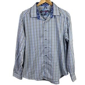 Robert Graham Classic Fit Blue Check Long Sleeve Patterned Cuff XL Men's